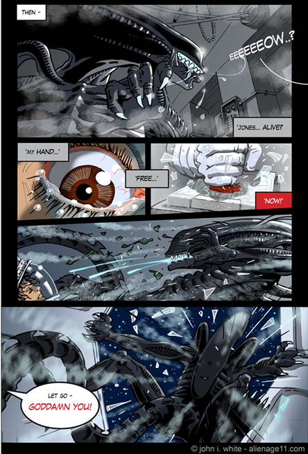 Jones to the rescue and Ripley hits the airlock button - alien comic page