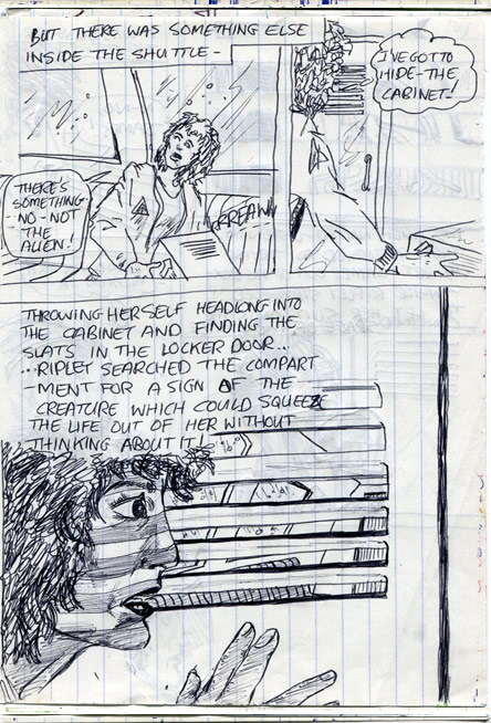 Ripley realises that the alien is in the shuttle! - alien comic page