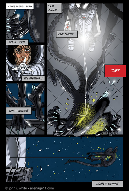 Ripley knocks the beast back out of the airlock - alien comic page