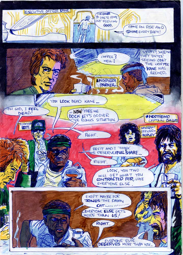 the nostromo crew have coffee and parker tries to negotiate - alien comic page